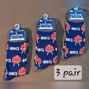 Juncture Men's BBQ Themed Socks - 3 Pair Pack - Blue and Gray